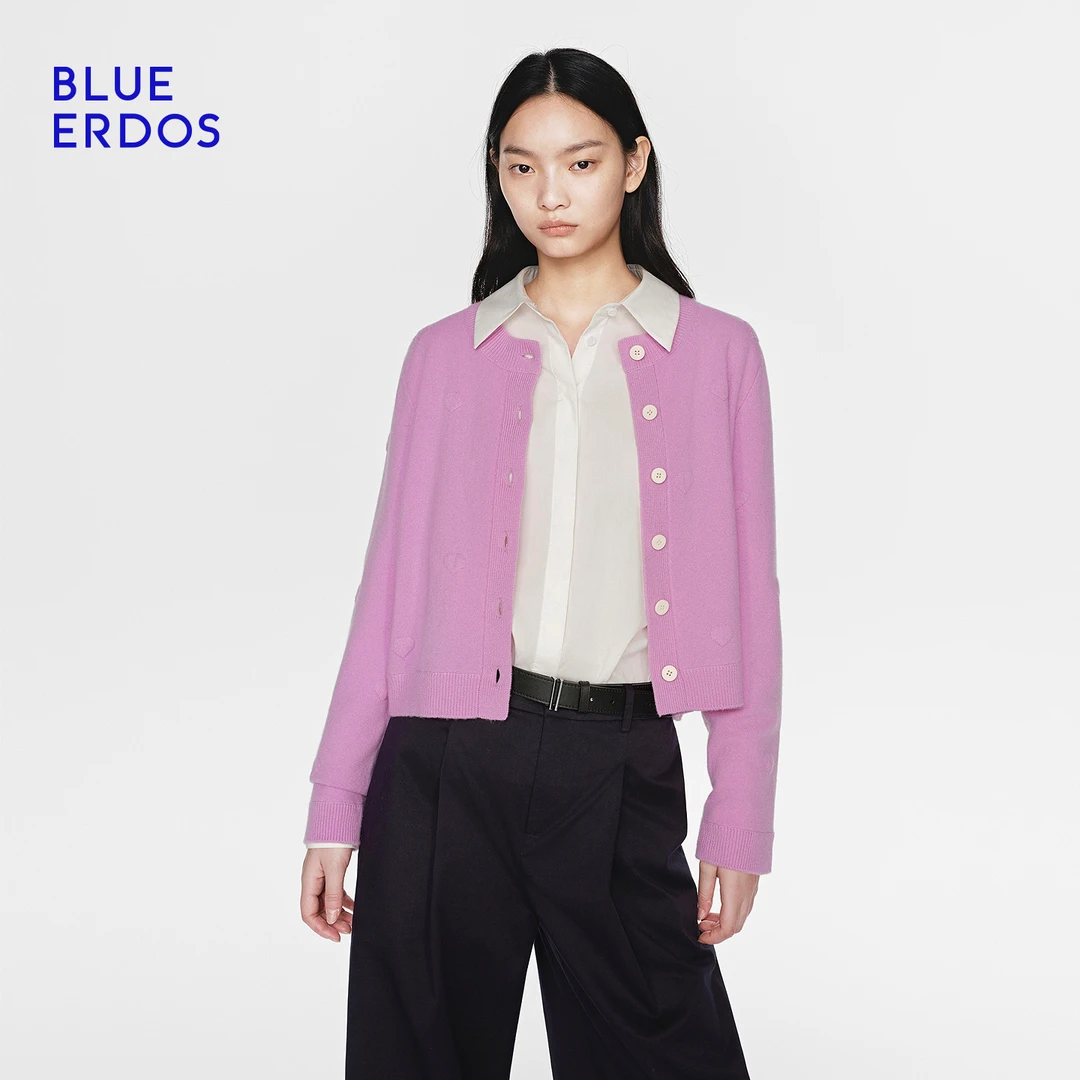 BLUE ERDOS26早春新品优雅百搭绵羊毛混纺爱心提花开衫B2265B006