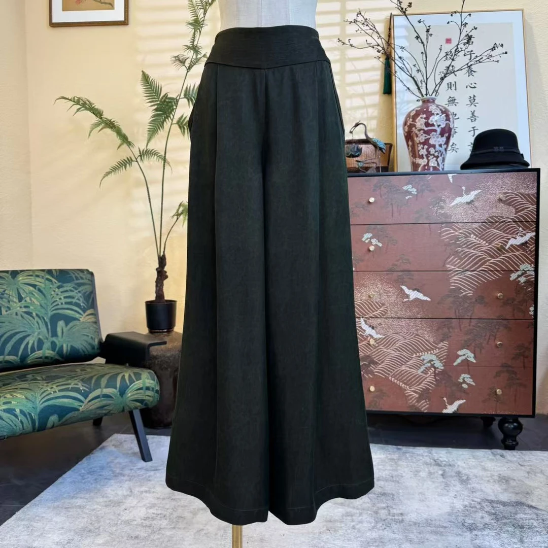知羽.香云【叙言】高定重缎桑蚕丝香云纱经典大气直筒裤ZY1120
