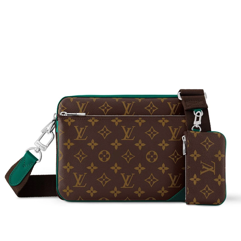 99新 LouisVuitton/路易威登 闲置棕花拼绿Trio三合一邮差包4012