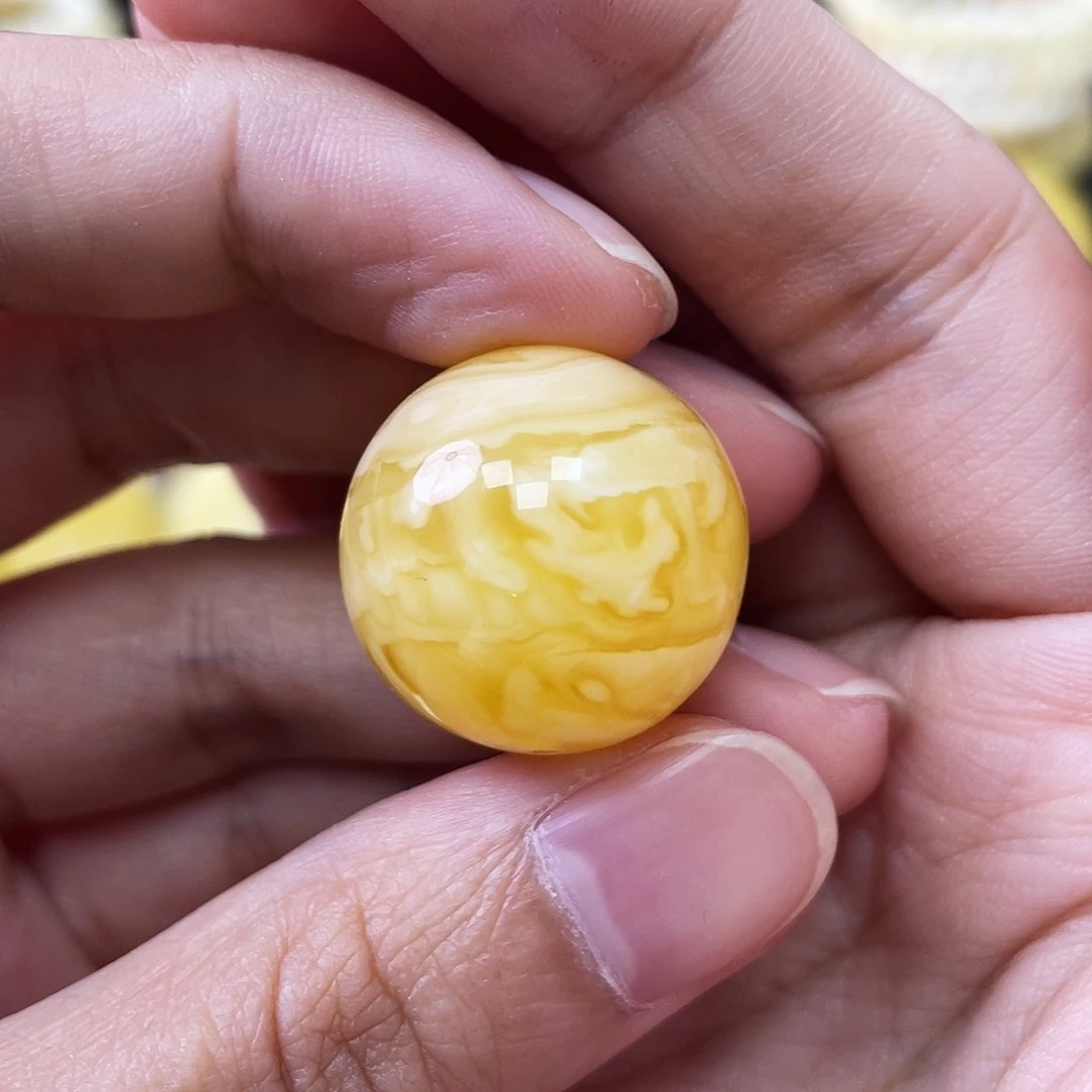 琥珀未镶嵌珠宝奇石21mm橘底瓷白妖花