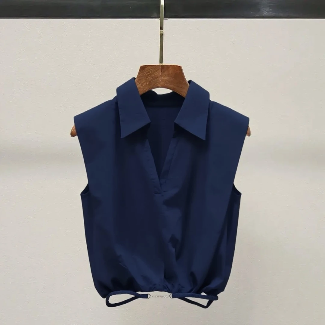 2025夏季新款高级气质百搭翻领无袖衬衫清冷感洋气时尚上衣女爆款