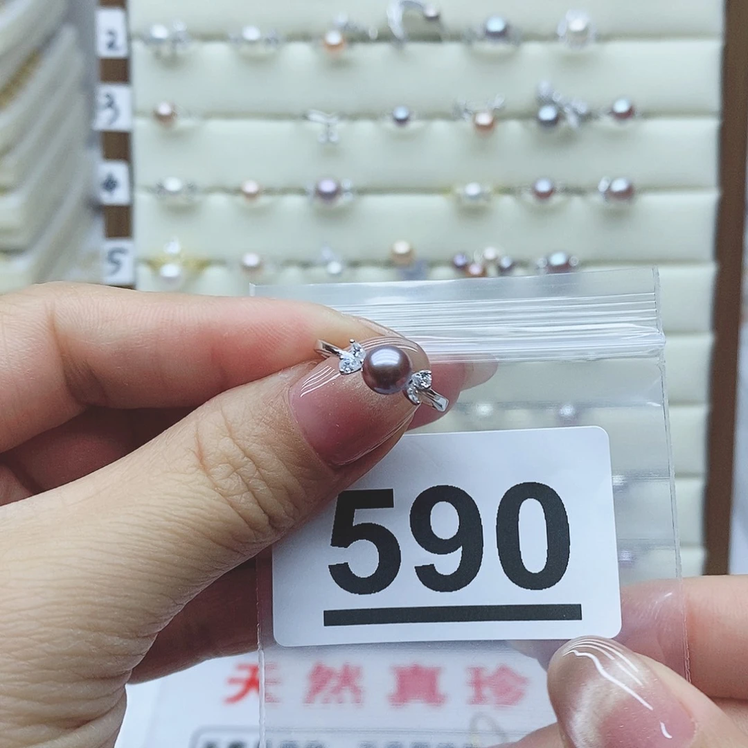 淡水珍珠戒指银S925镶嵌苹*橙590