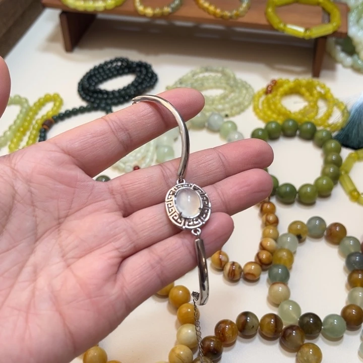 蛇纹石玉未镶嵌手链镀银