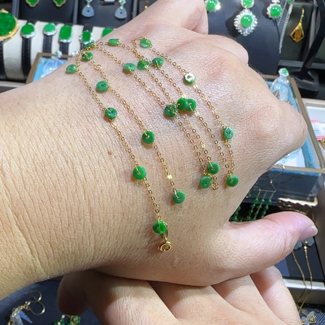 翡翠18K金镶嵌颈饰满天星45cm