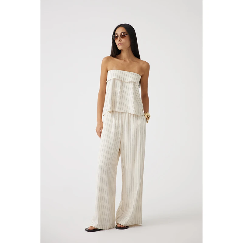 HERLAND她地【罗马柱】夏新款休闲拼接假两件休闲裤百搭收腰阔腿裤