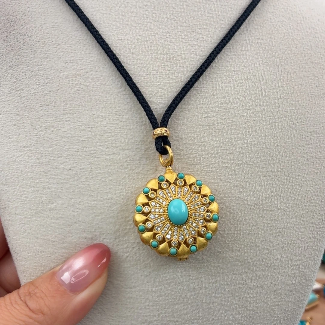 绿松石银S925镀金镶嵌颈饰