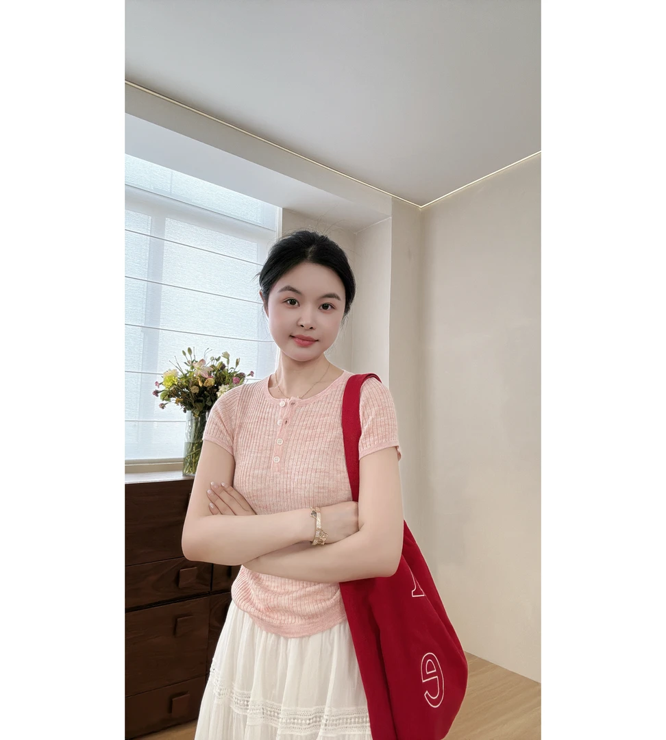 miss muzi “五彩斑斓”优雅时髦感超清爽透气半门襟亚麻气质小衫女