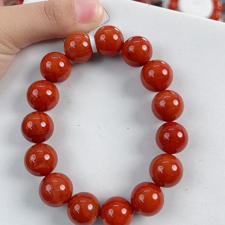 南红玛瑙未镶嵌瓦西柿子红双色满肉火焰单圈14mm