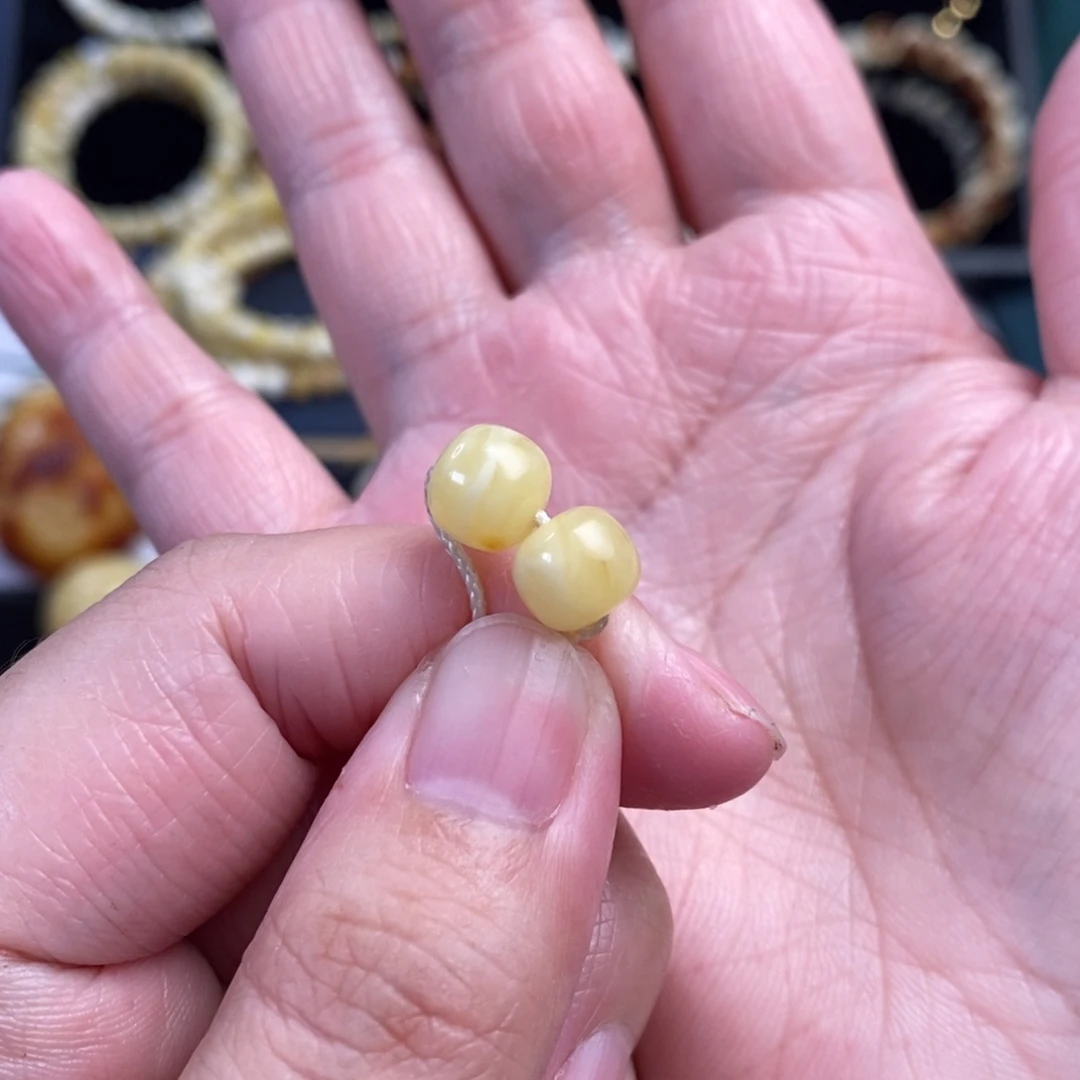裸石蜜蜡未镶嵌阿尔卑斯奶白对珠8×7