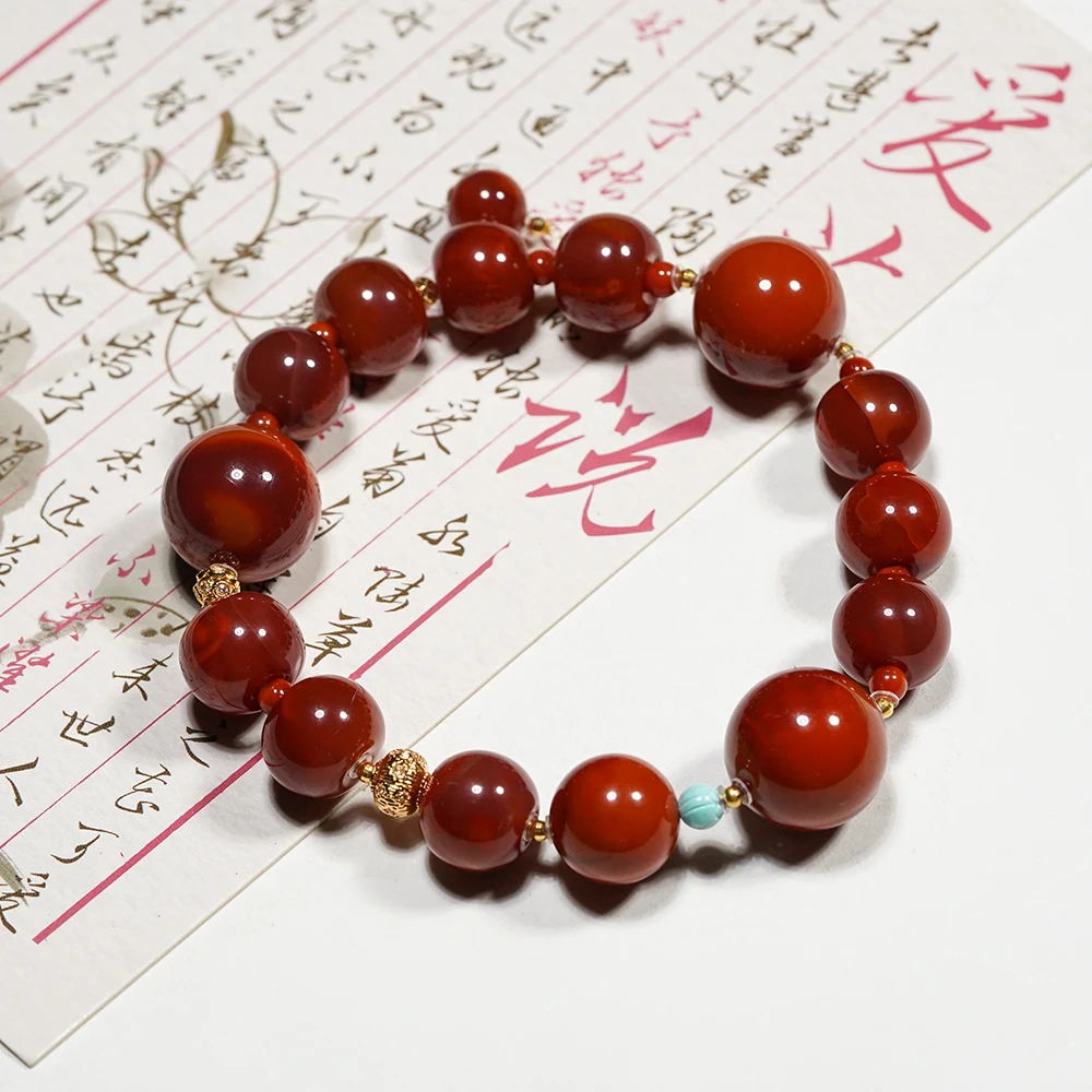 【18K】（俏红妆）南红火焰纹苹果珠10MM+单圈手串Q5