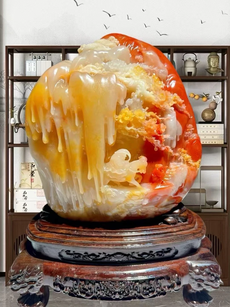 踏雪寻梅芙蓉石山水摆件