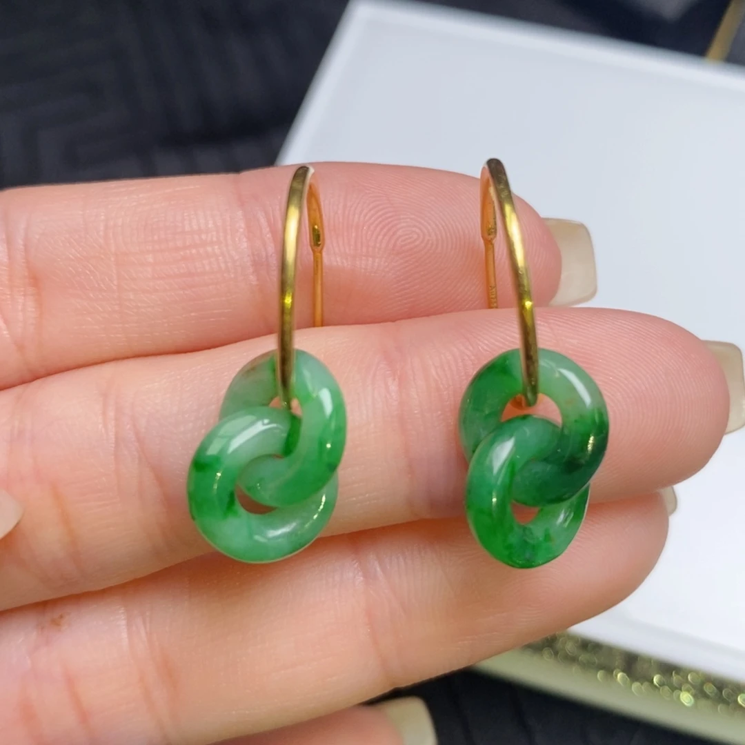 翡翠18K金镶嵌耳饰双环