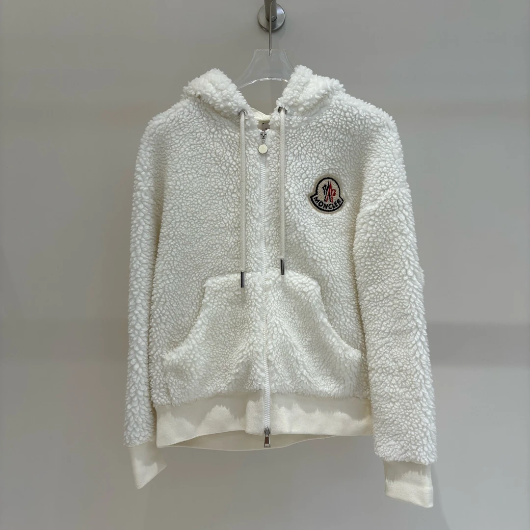 未使用 MONCLER MO2110 新款白色摇粒绒泰迪连帽外套S码 原价9800