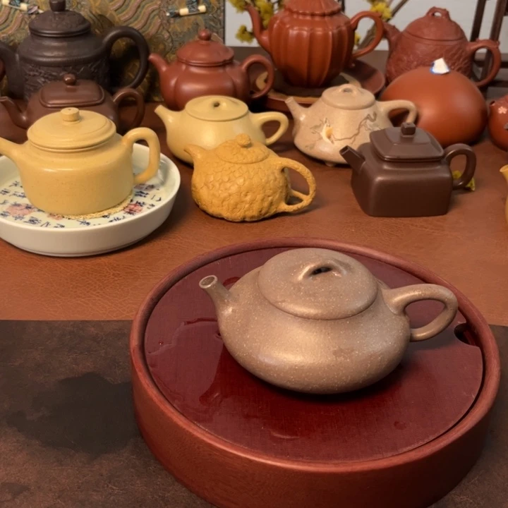 紫砂茶壶见瓢天青泥半手壶