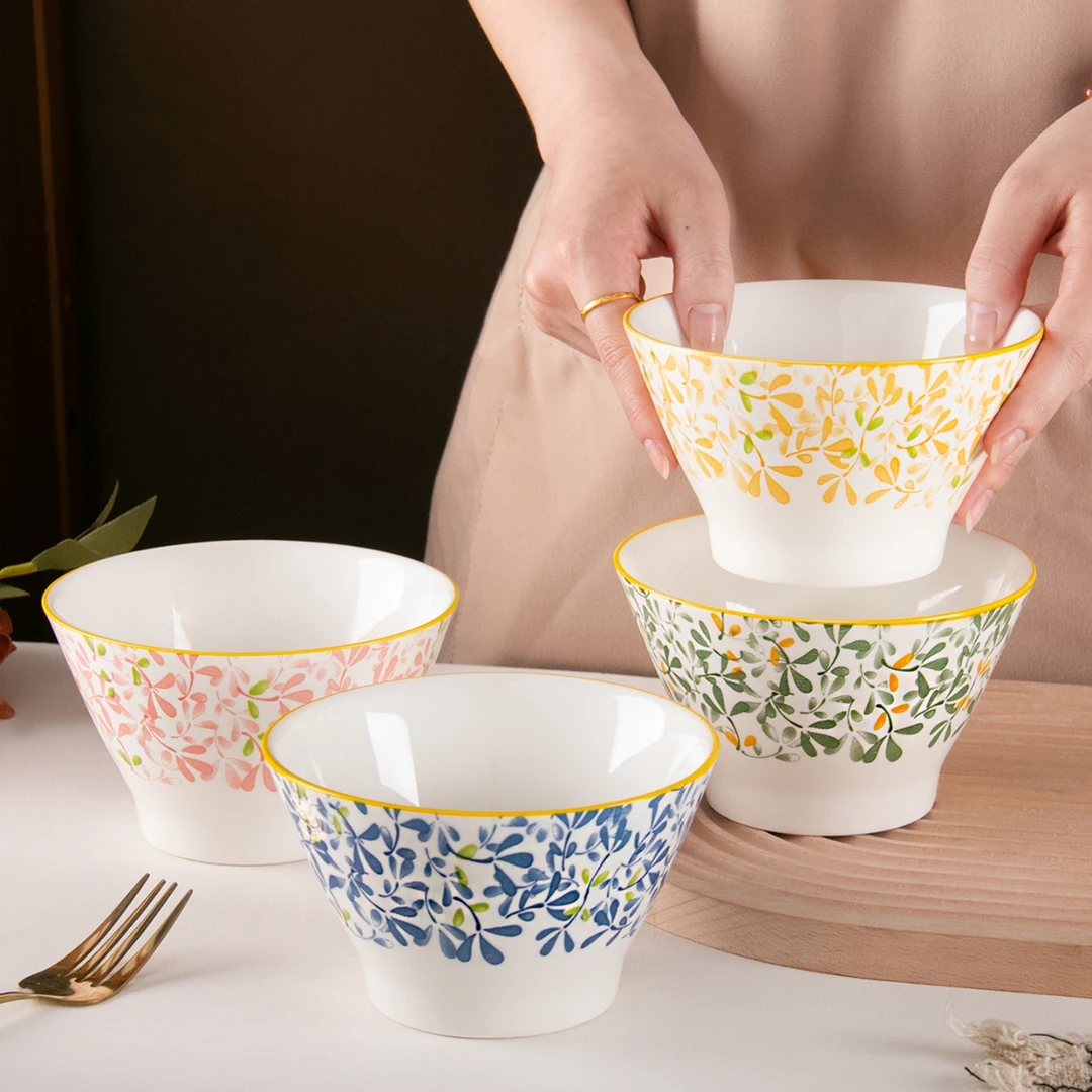 餐具四季繁花5英寸饭碗加厚家用陶瓷碗釉下彩创意碗破顺免费汤碗