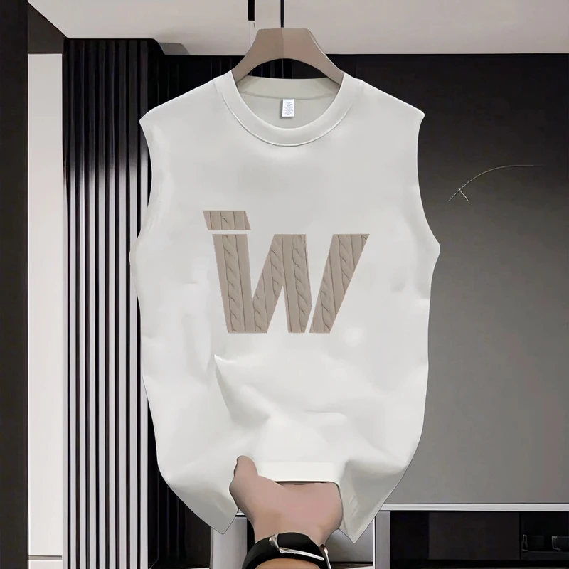 美式简约字母印花篮球运动背心男夏季街头风痞帅百搭纯棉无袖上衣