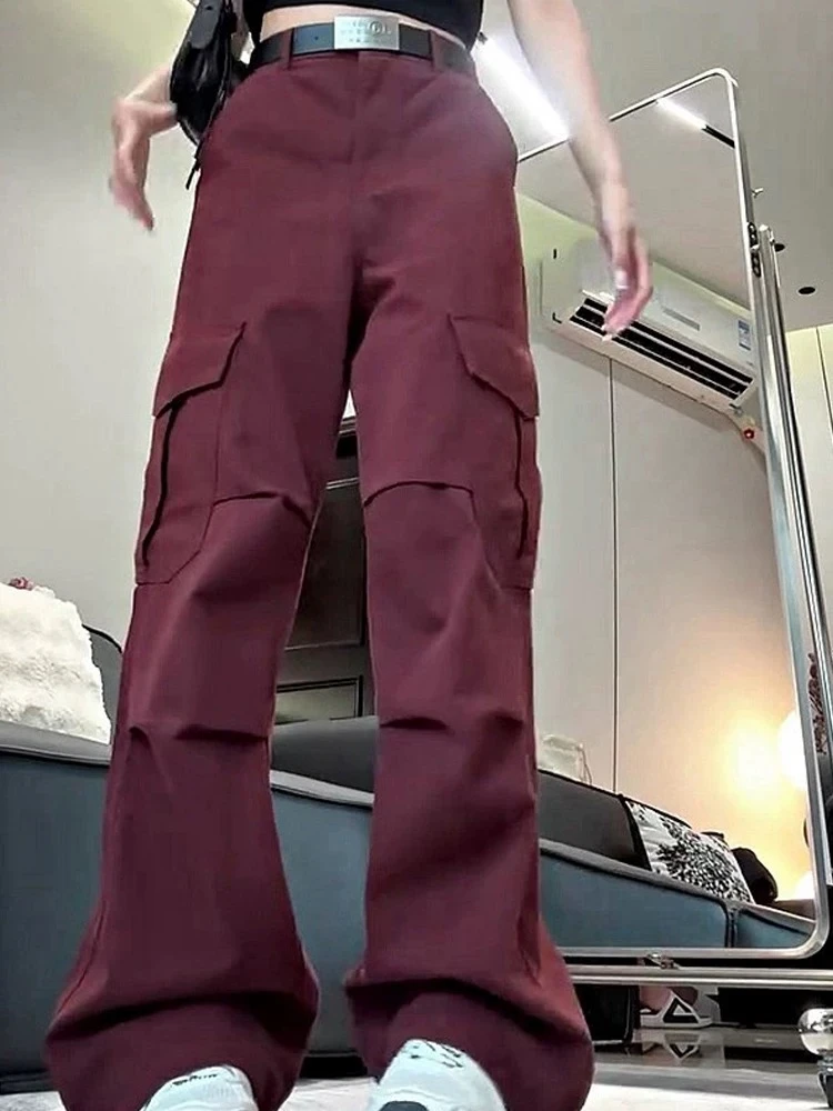 8071#美式工装裤子女2025新款春季褶皱多口袋直筒休闲气质百搭