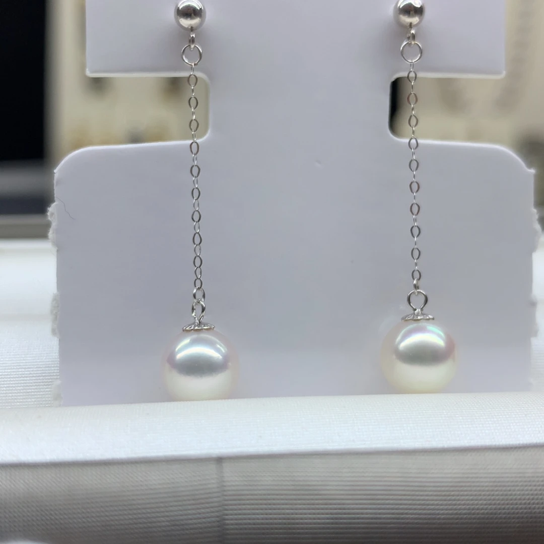 18K金镶嵌耳饰海水珍珠7-8mm海水珍珠耳线