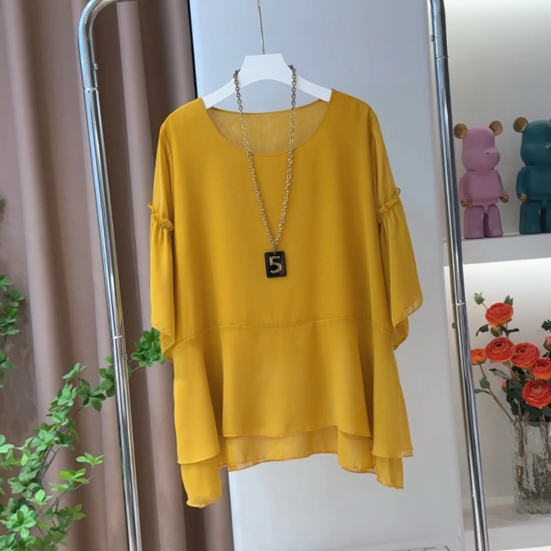 1923洋气显瘦上衣夏季宽松时尚韩版遮肚子百搭休闲拼接设计感短袖