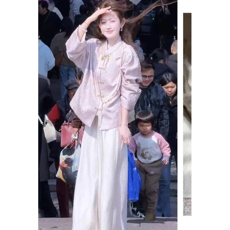 时尚套装繁花似锦浮雕新中式外套月笼沙国风醋酸蕾丝直筒裤两件套