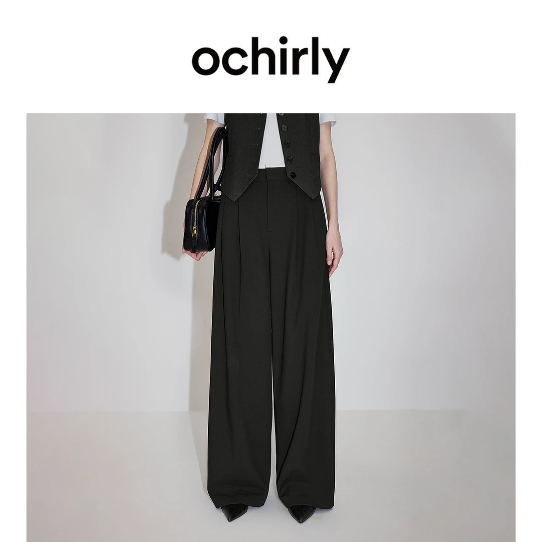 【热销补货】OCHIRLY欧时力 弹力阔腿西装长裤宽松直筒通勤2026春