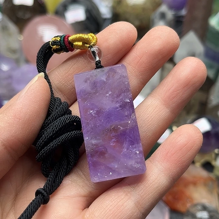 未镶嵌珠宝半成品水晶23克紫水晶无事牌吊坠
