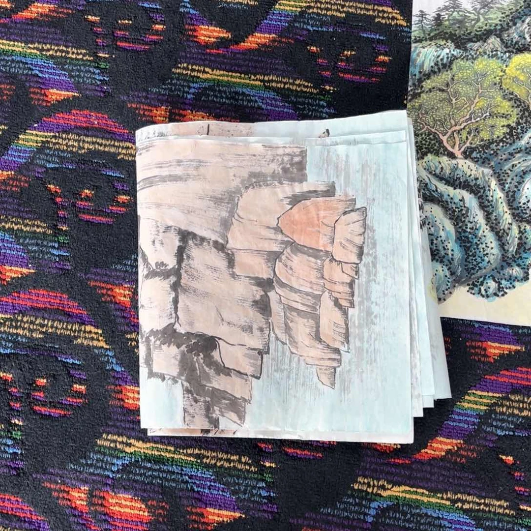 国画@***?朱庆平4条山水屏马