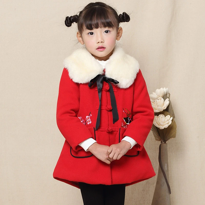 女童中式套装秋冬款上衣+裤子+毛领，3样，三件套 1739