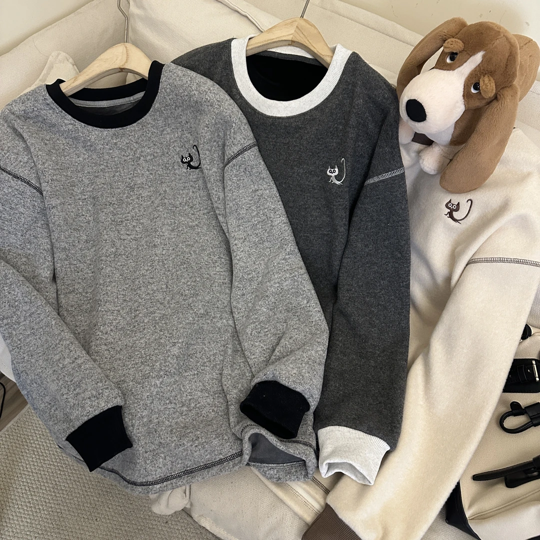 千万祖贤-「减龄卡通」韩国刺绣宽松女韩版打底衫长袖t恤女潮#2972