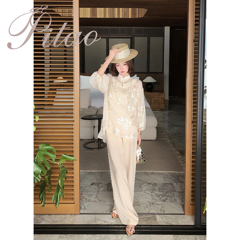 杜屁屁桃PITAO原创【锦上添花】设计刺绣重工新中式气质感上衣裤子