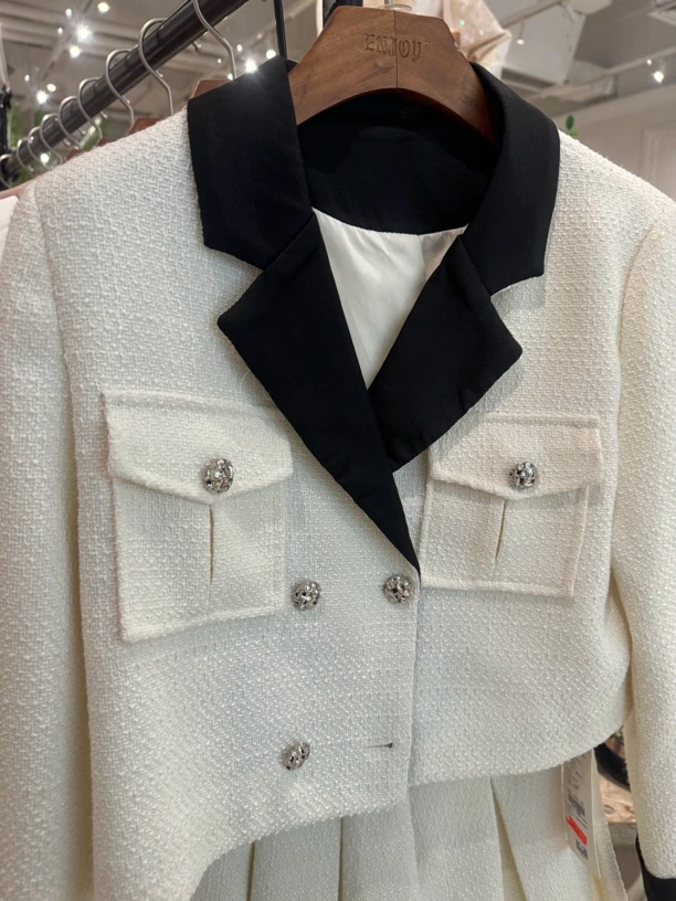 【门店同款】ENJOY秋季西装领百褶短裙套装