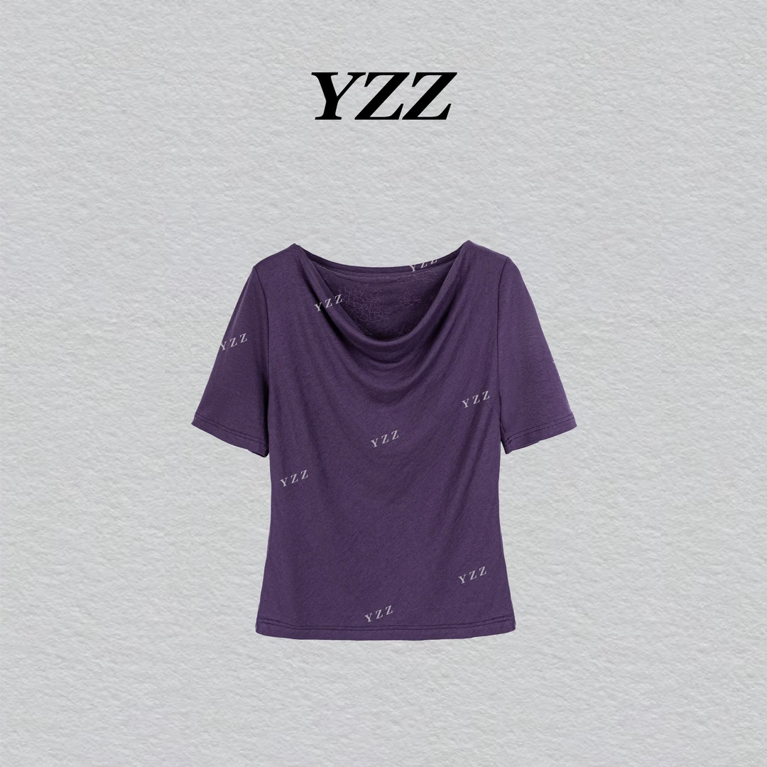YZZ 天丝优雅堆堆领气质女人味上衣透气舒适T恤 2142306