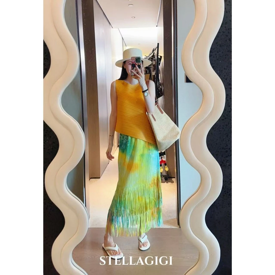 SG / 郭幂幂 SS 三宅褶皱 松紧腰晕染流苏边半身裙Q-20251517