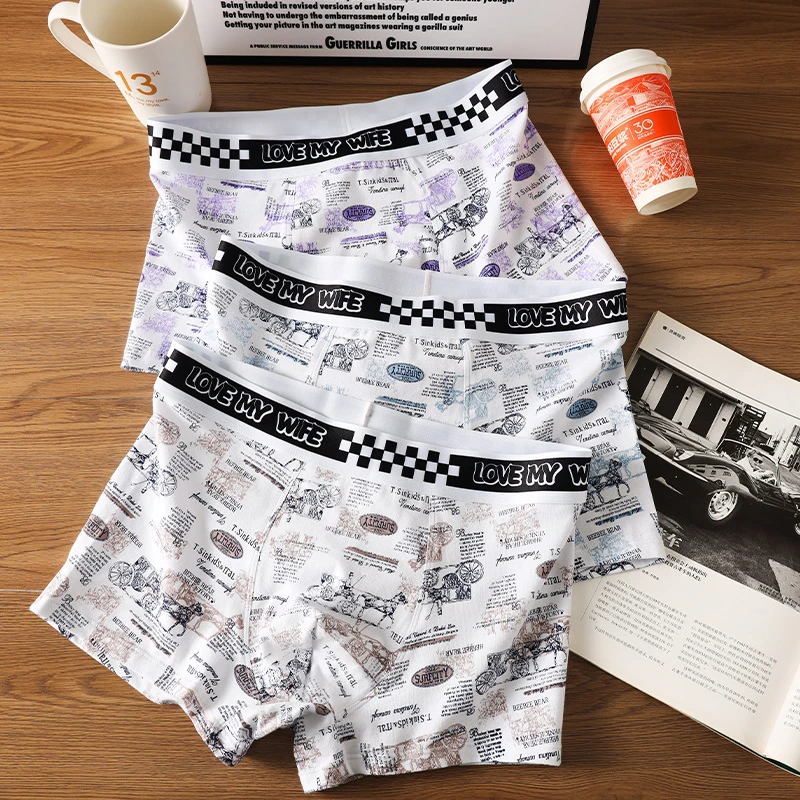 奥顿思兰迪纯棉男士内裤透气男生平角裤青少年学生四角短裤头潮