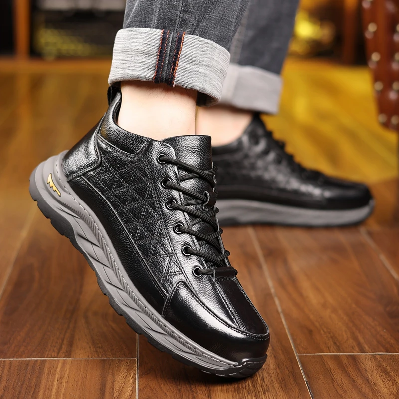 8866新款加厚舒适百搭系带软底男皮鞋