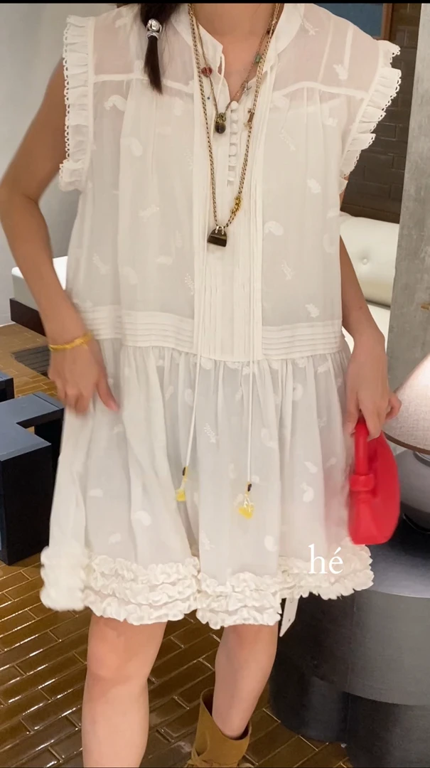 【BAI】法式V领连衣裙女气质显瘦小飞袖中长裙8030