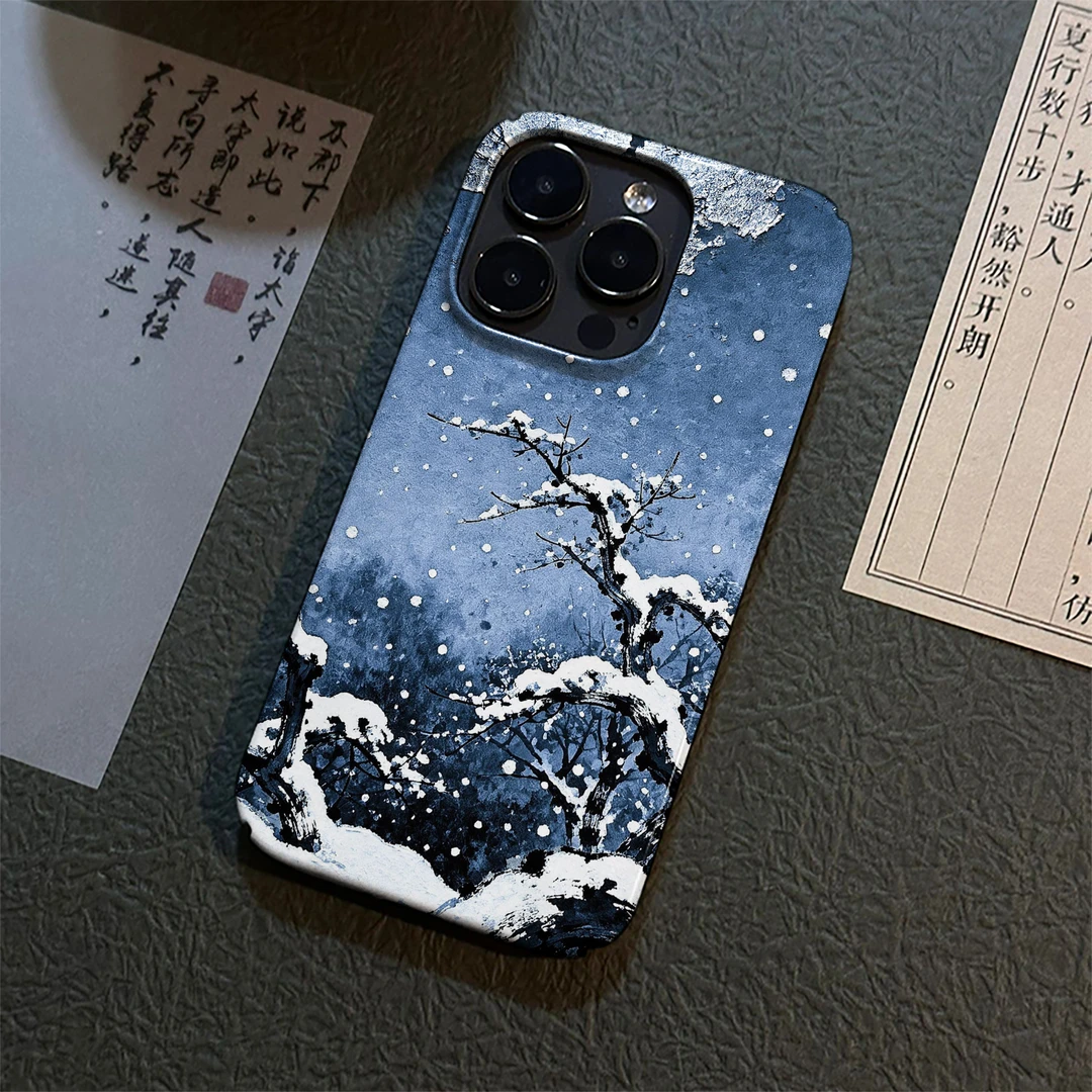 雪天枯树适用苹果16promax菲林手机壳iPhone15/14创意卡通硬12/11