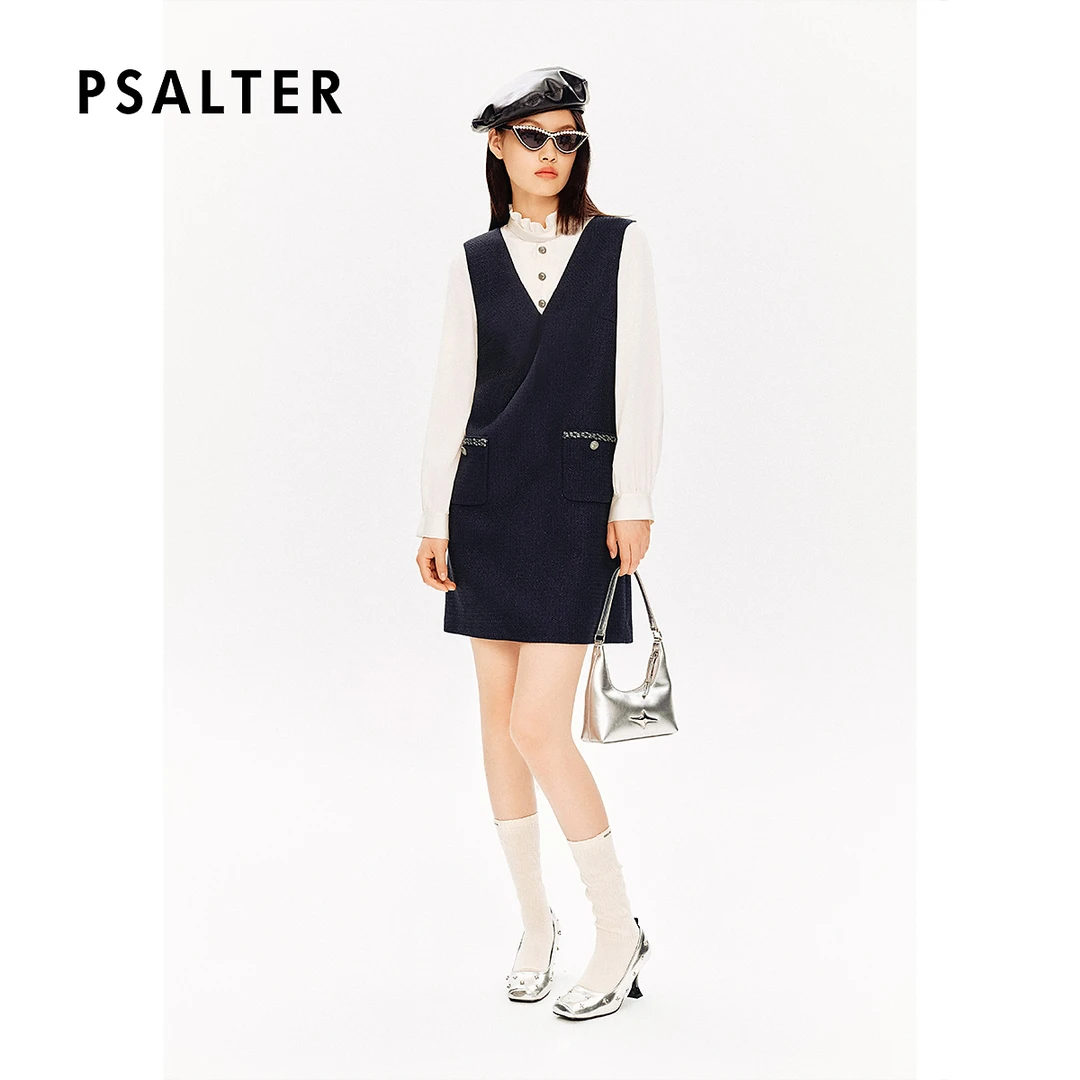PSALTER诗篇千金学院感拼接花纱肌理小香风连衣裙冬