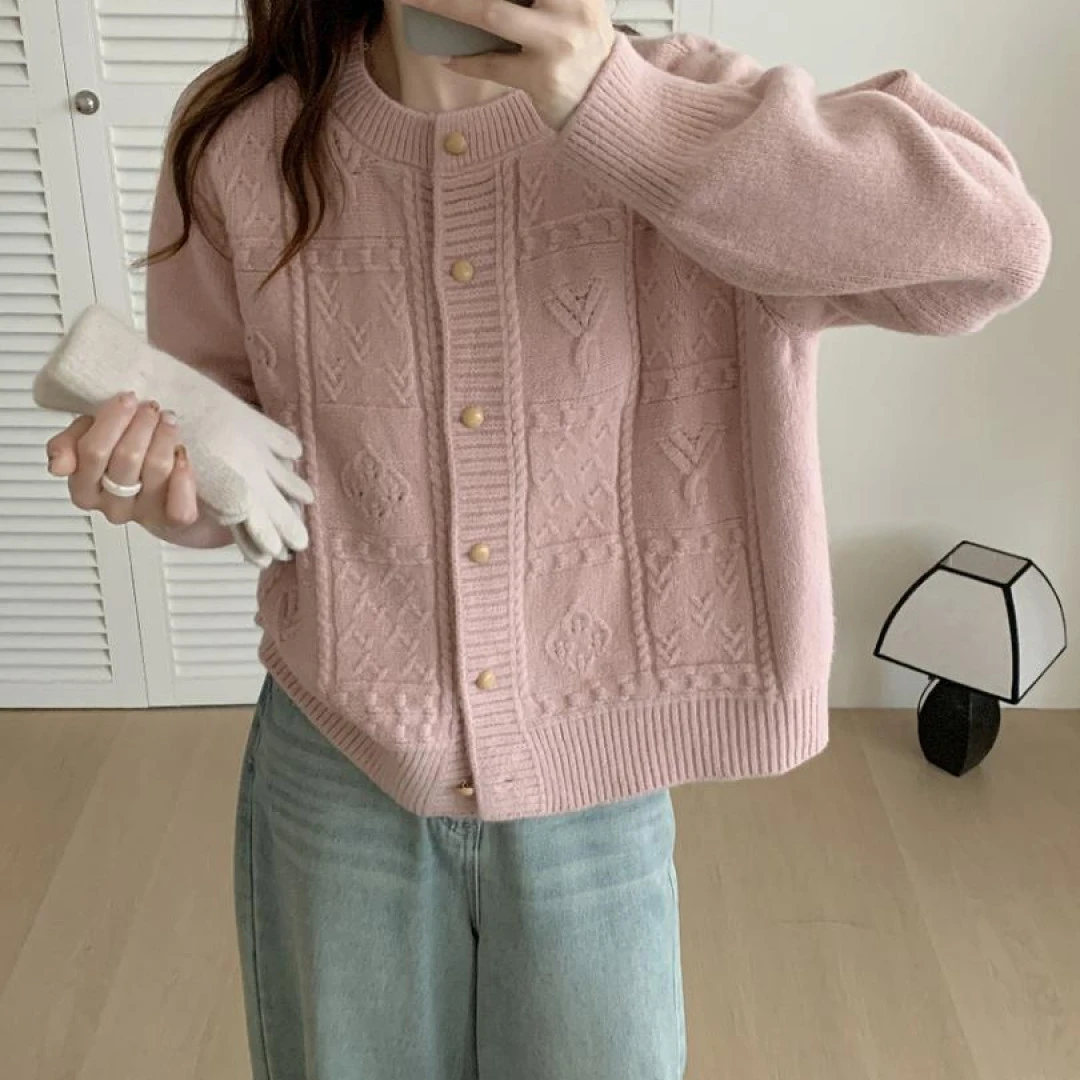 针织女毛针织衫韩系甜美针织开衫秋季圆领女装上衣