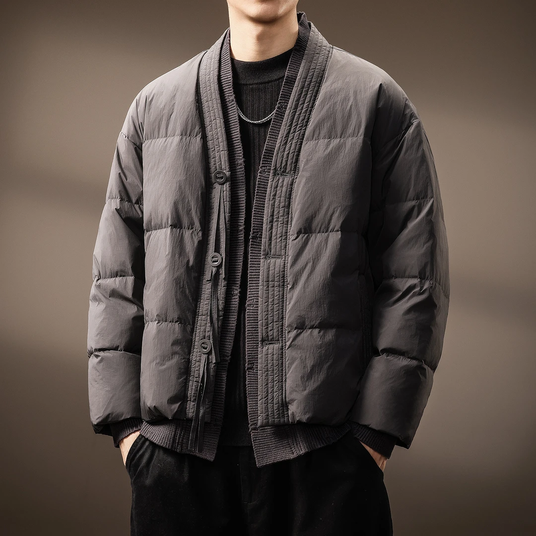 U&PURA高端新国标90白鸭绒中式羽绒服男冬季拼接保暖cleanfit外套