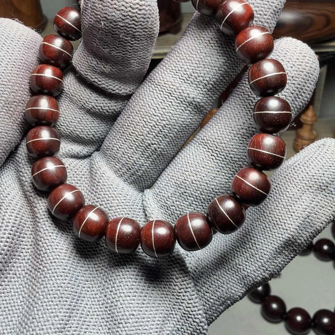 传*。檀香紫檀银腰带手串