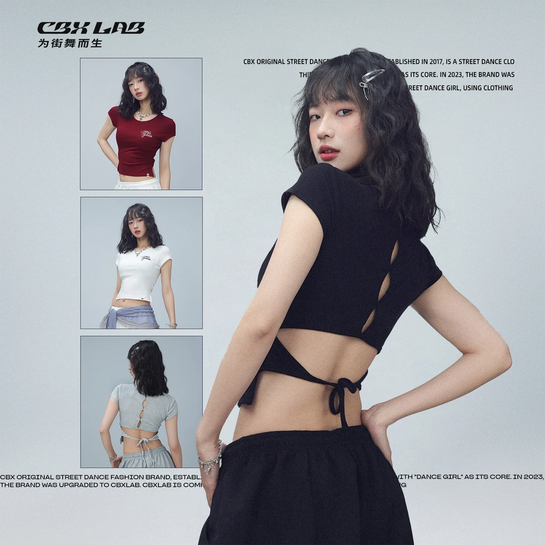 【达人专属】CBXLAB 后背镂空系带性感短袖爵士辣妹修身短款夏季