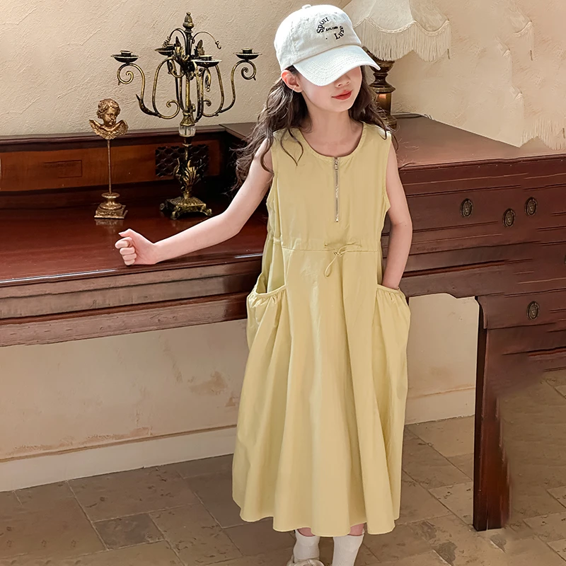 巴拉童年女童无袖连衣裙夏季2025新款洋气儿童韩版棉布背心裙女孩