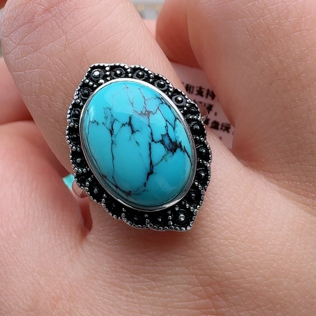 绿松石银S925镶嵌戒指