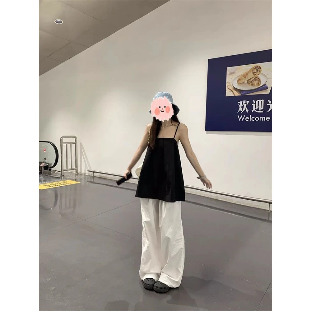 法式黑色绝美吊带小背心女夏外穿2025新款设计感宽松甜辣无袖上衣