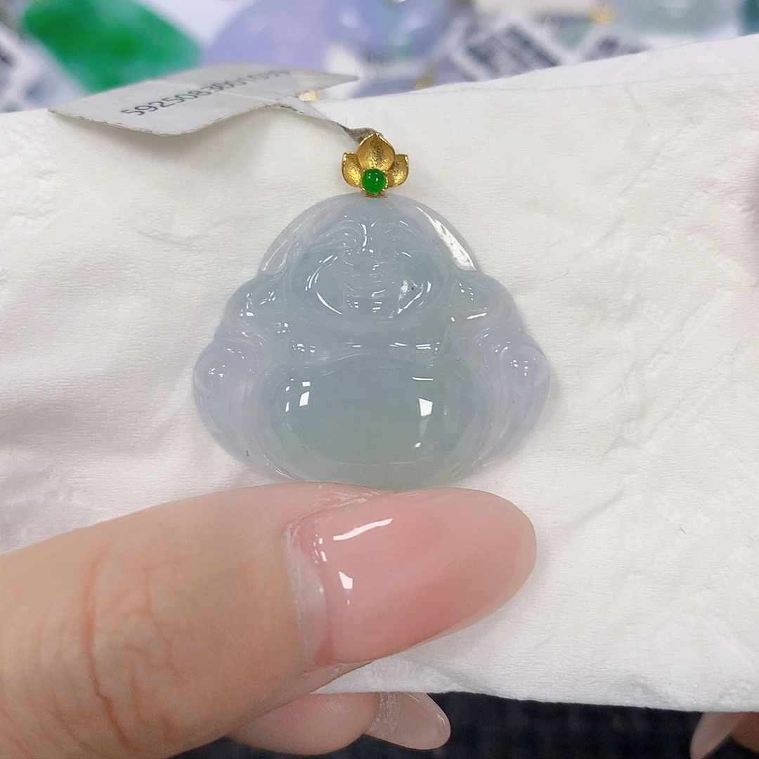 翡翠18K金镶嵌颈饰天然翡翠a货 百元以上9米证书费自理