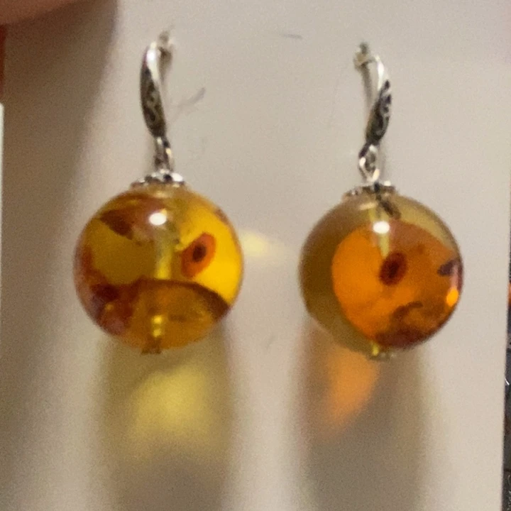 琥珀（花珀）耳饰银S925镶嵌琥珀17-18