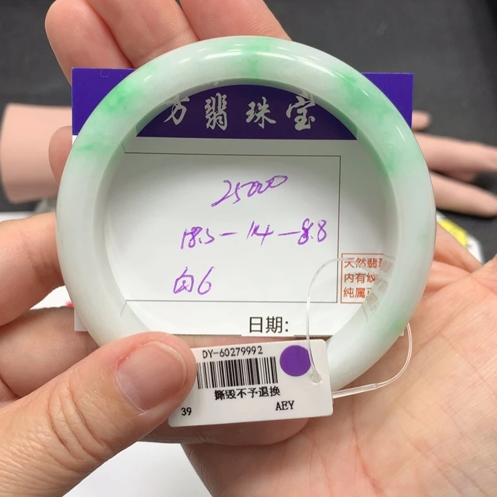 翡翠未镶嵌手镯白底青6