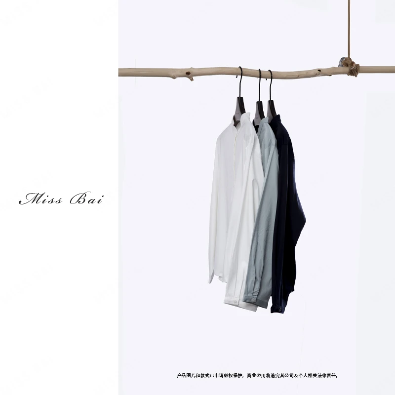 YIWEN-【望向你】纯色气质款时尚百搭小立领长袖衬衣CY1931