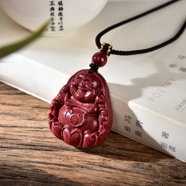 含辰砂工艺品（桃）高含量紫金砂朱砂开口笑弥勒佛